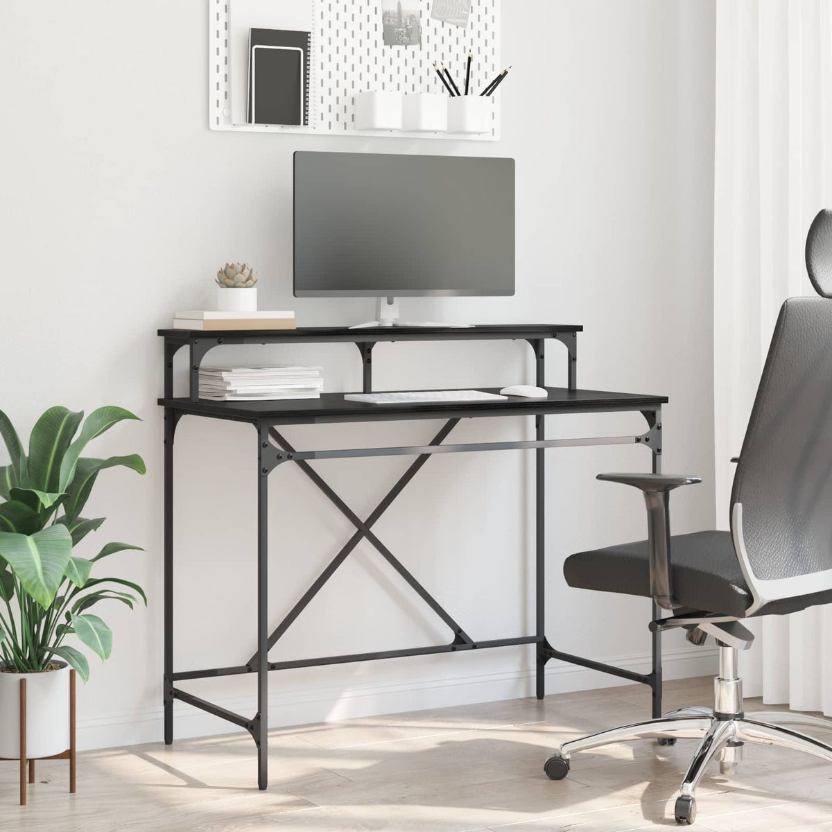 Bureau Zwart Eiken 100 x 50 x 90 cm Bewerkt hout is nu te koop bij PeponiXL, paradijselijk wonen!