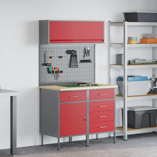 Werkkast set 5 pcs Rood Poedergecoat staal en gefabriceerd hout is nu te koop bij PeponiXL, paradijselijk wonen!