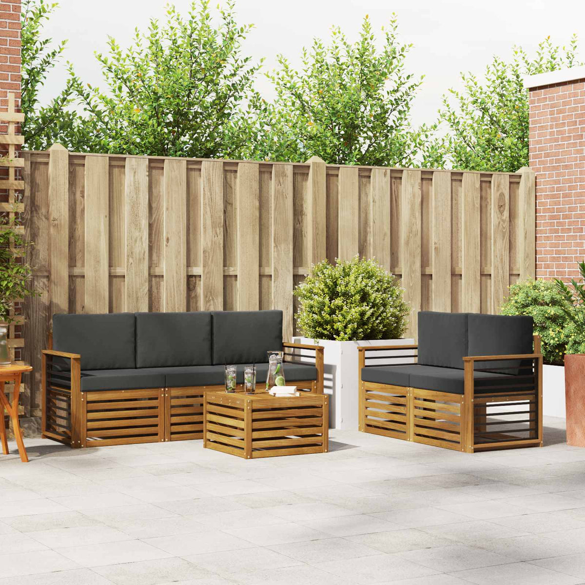 Sofa-Sets 6 pcs Natuurlijk en Antraciet Massief Acaciahout is nu te koop bij PeponiXL, paradijselijk wonen!