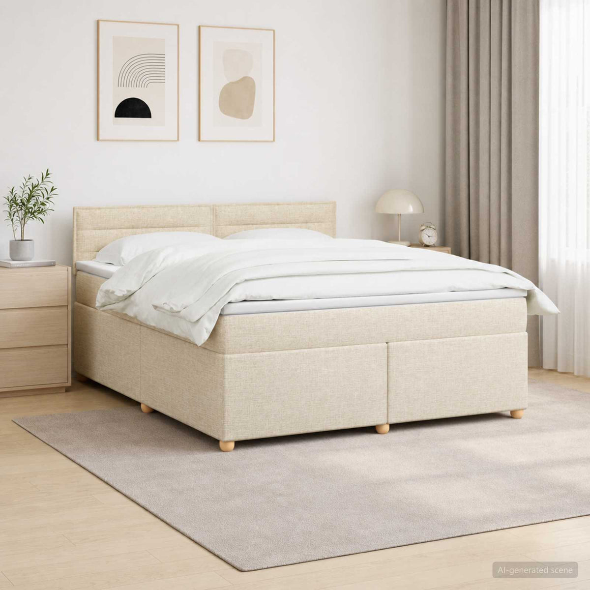Boxspringbed met matras Crèmekleurig 180 x 200 cm Stof is nu te koop bij PeponiXL, paradijselijk wonen!