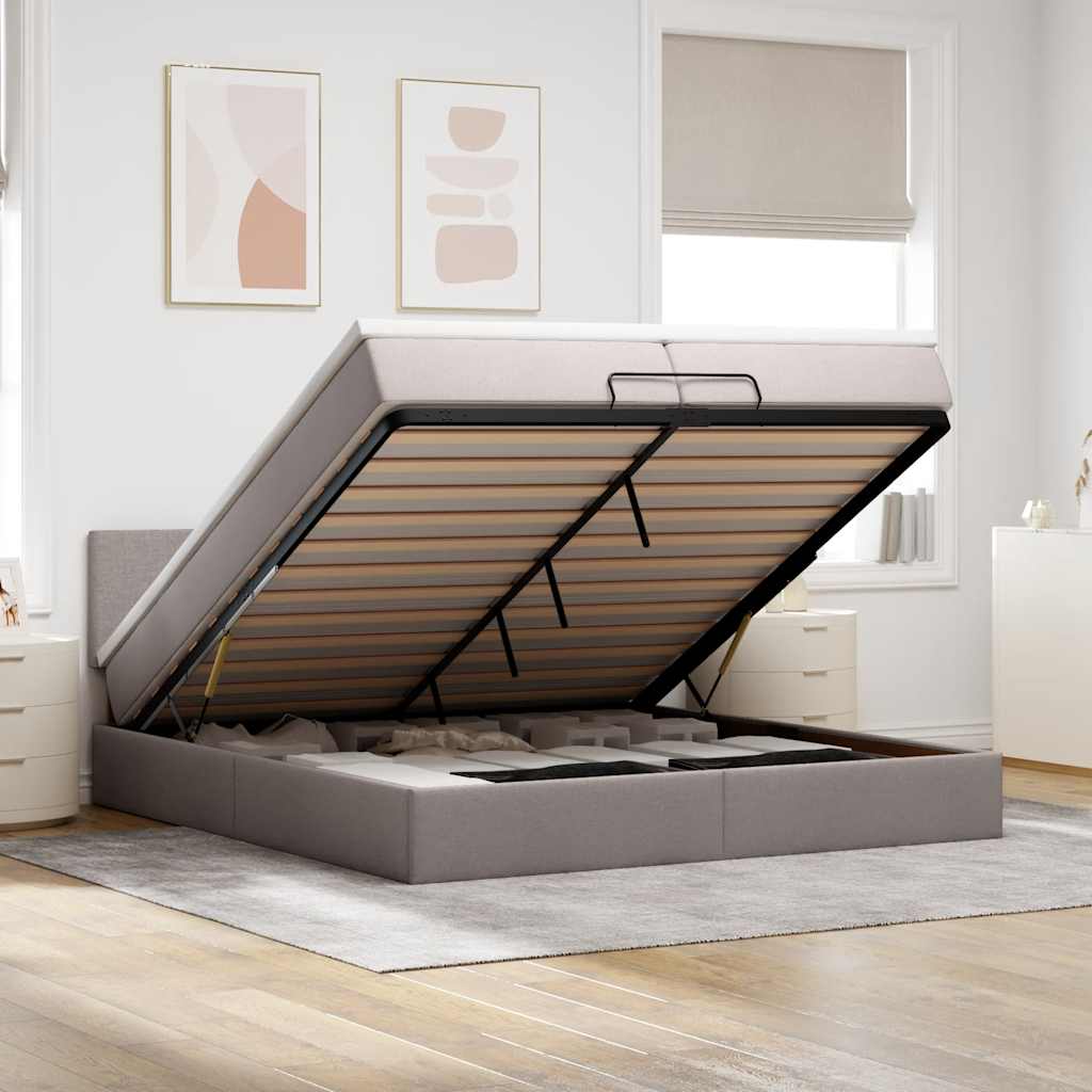 Ottoman bed met matrassen en LED's 200x200cm stof taupe is nu te koop bij PeponiXL, paradijselijk wonen!