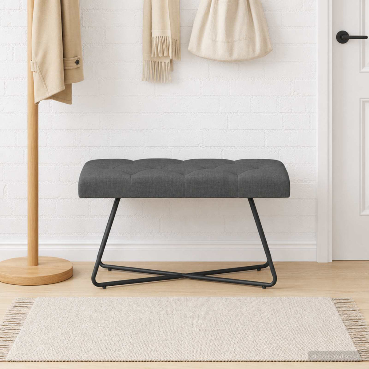Bank met knoopverstelling Donkergrijs 80 x 40 x 46 cm Stof is nu te koop bij PeponiXL, paradijselijk wonen!
