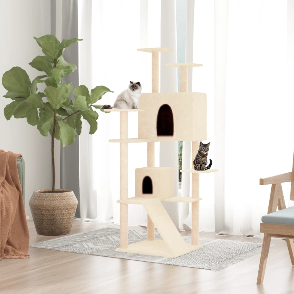 Kattenmeubel met sisal krabpalen 153 cm crèmekleurig is nu te koop bij PeponiXL, paradijselijk wonen!