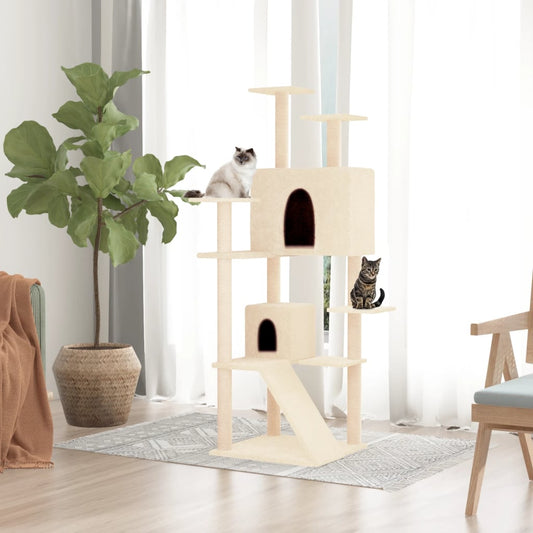 Kattenmeubel met sisal krabpalen 153 cm crèmekleurig is nu te koop bij PeponiXL, paradijselijk wonen!