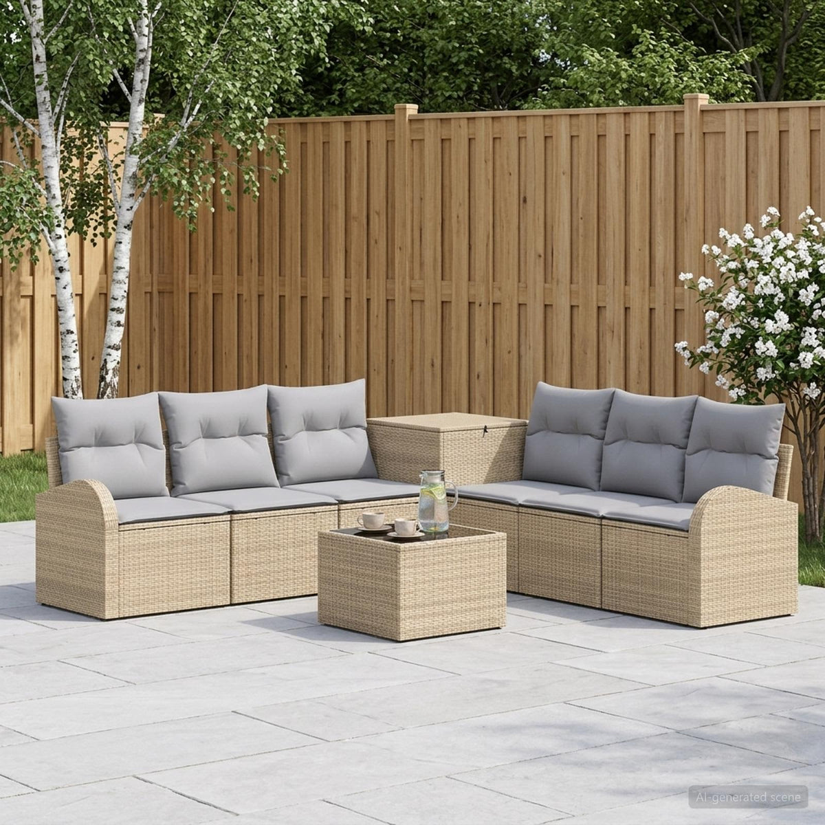 Bankstel 8 st Beige en Licht Grijs Poly Rattan en Staal is nu te koop bij PeponiXL, paradijselijk wonen!
