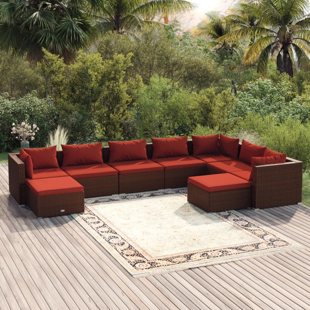 9-delige Loungeset met kussens poly rattan bruin is nu te koop bij PeponiXL, paradijselijk wonen!