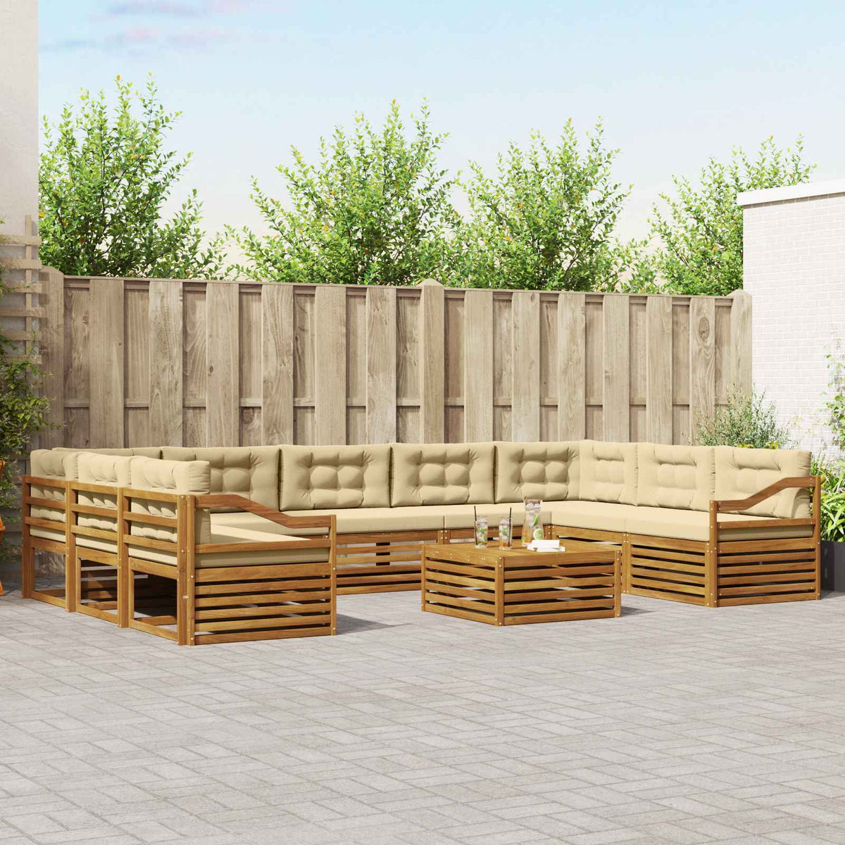 Buiten bankenset 10 pcs Natuurlijk en Beige Massief Acaciahout is nu te koop bij PeponiXL, paradijselijk wonen!