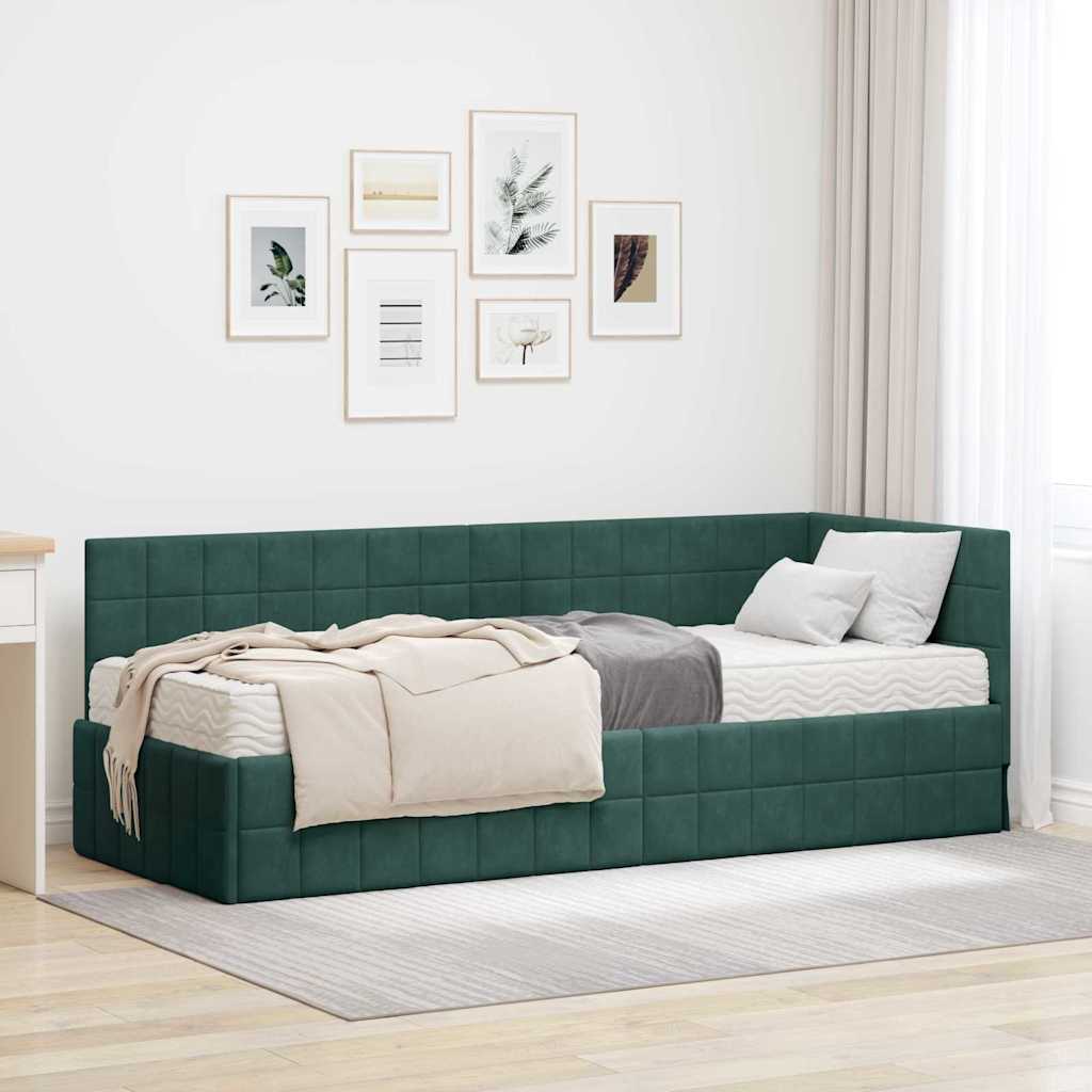 Hoekbedframe met Matras met hoofdeinde 2 pcs Groen Fluweel is nu te koop bij PeponiXL, paradijselijk wonen!