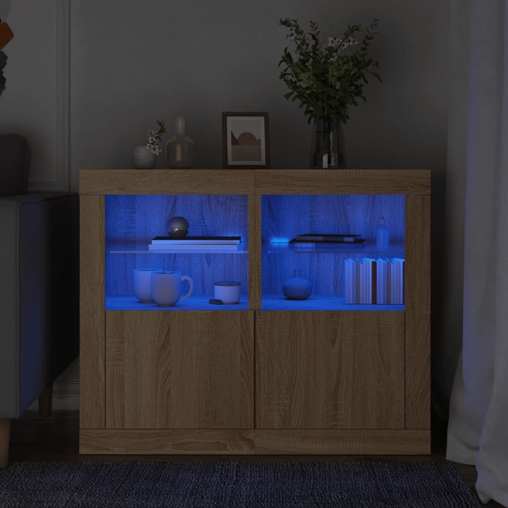 Bijzetkastjes met LED 2 st bewerkt hout sonoma eikenkleurig is nu te koop bij PeponiXL, paradijselijk wonen!