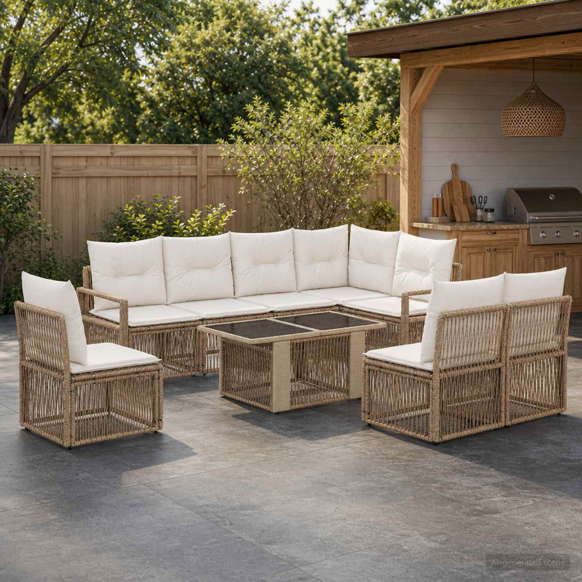 Tuinbankenset 9 st Beige en Crème Wit poly rattan is nu te koop bij PeponiXL, paradijselijk wonen!