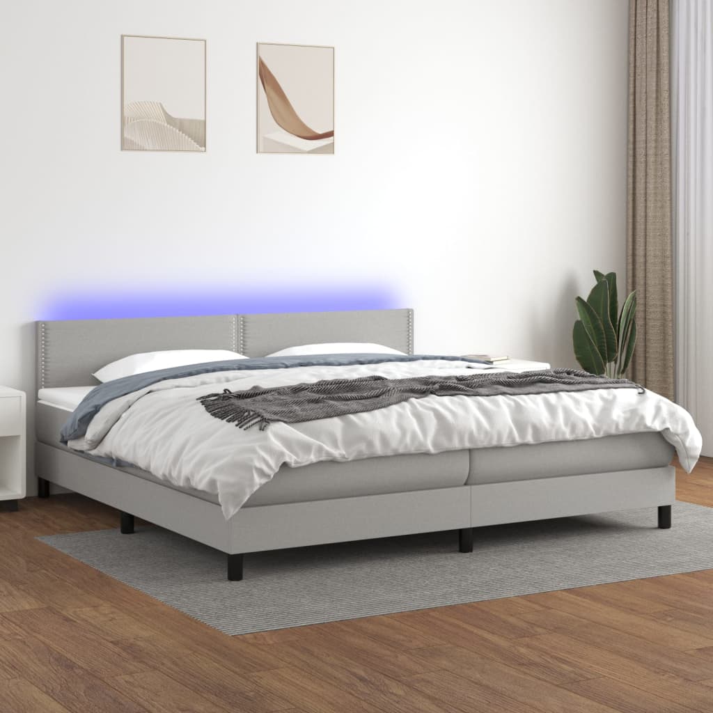 Boxspring met matras en LED stof lichtgrijs 200x200 cm is nu te koop bij PeponiXL, paradijselijk wonen!