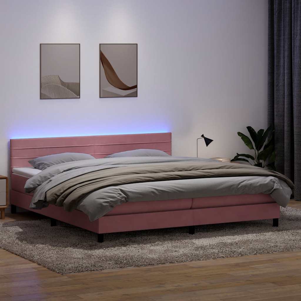 Boxspring met matras en LED fluweel roze 180x210 cm is nu te koop bij PeponiXL, paradijselijk wonen!