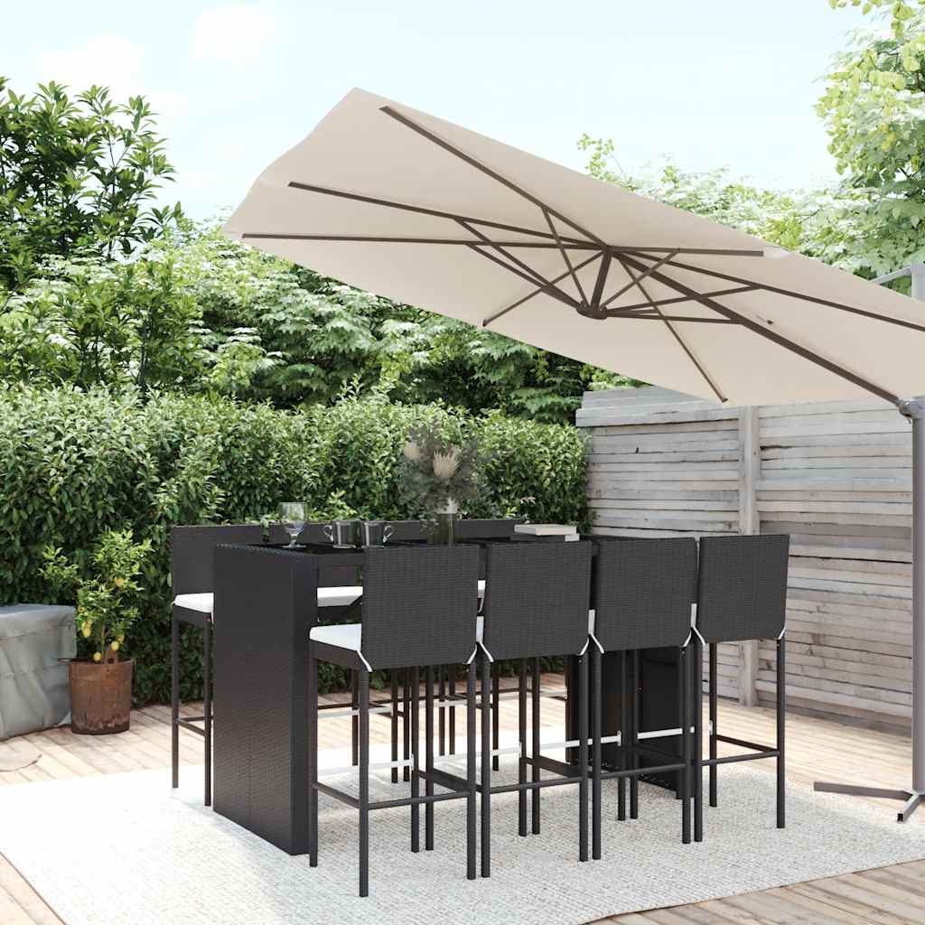 9-delige Tuinbarset met kussens poly rattan zwart is nu te koop bij PeponiXL, paradijselijk wonen!