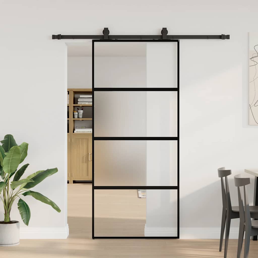 Schuifdeur met beslagset 90x205 cm gehard glas zwart is nu te koop bij PeponiXL, paradijselijk wonen!