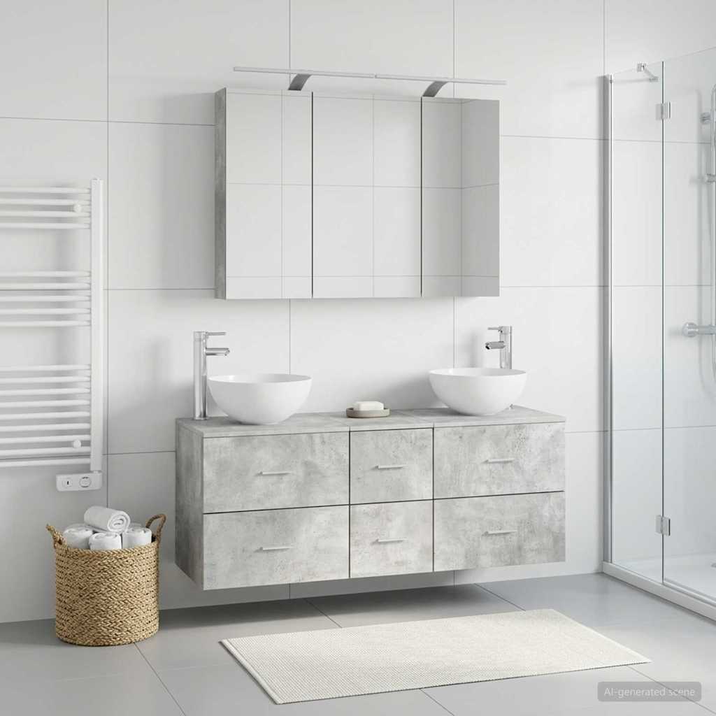 Badkamermeubelset 4 st Betongrijs Bewerkt hout en glas is nu te koop bij PeponiXL, paradijselijk wonen!