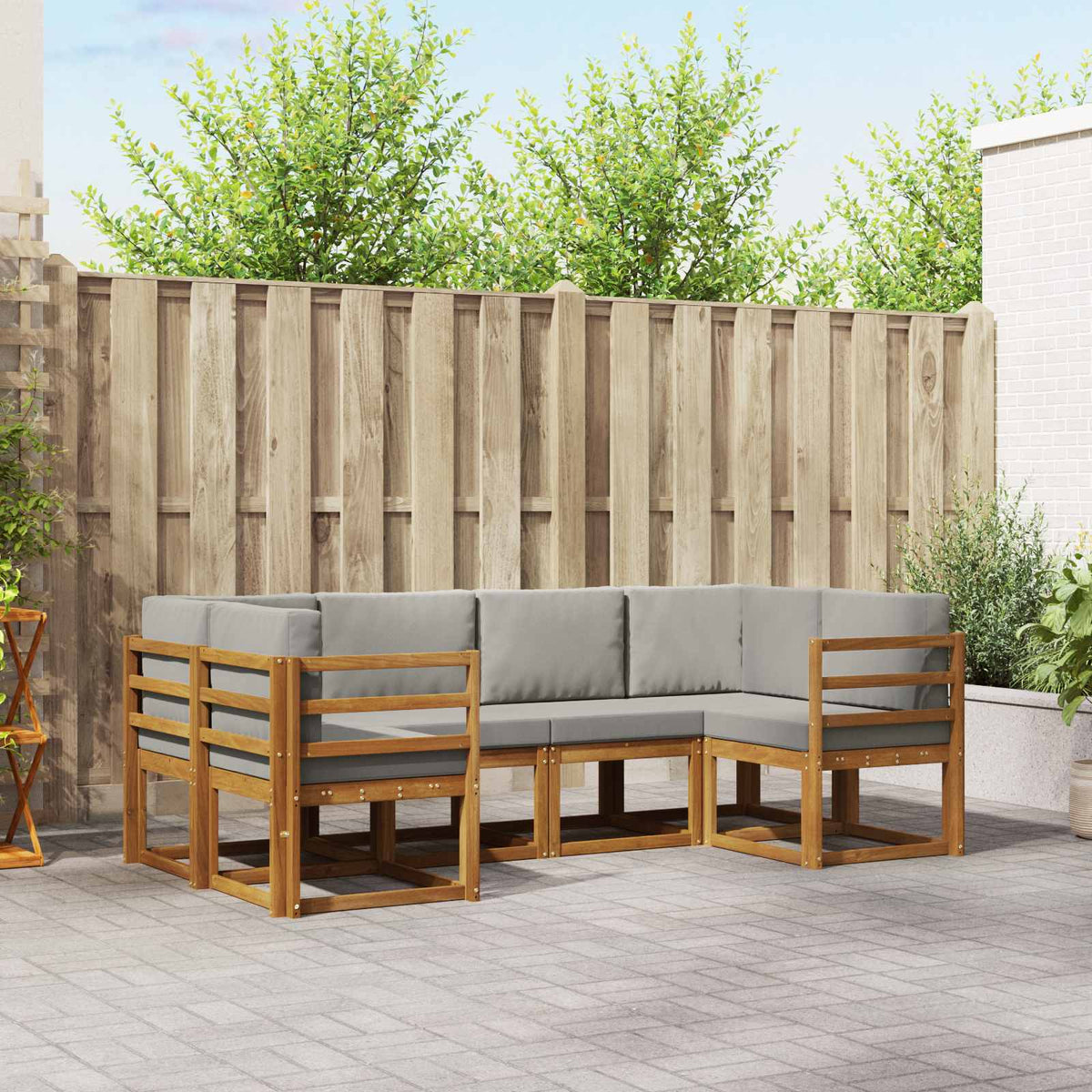 Buiten bankenset met kussen 6 pcs Natuurlijk en Lichtgrijs is nu te koop bij PeponiXL, paradijselijk wonen!