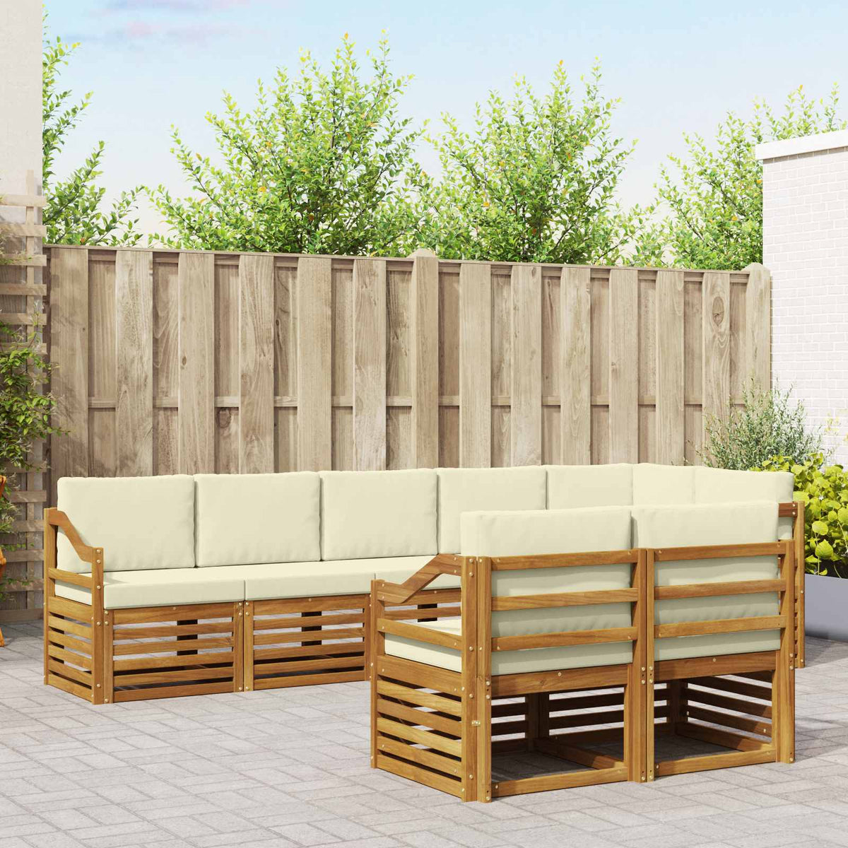 Sofa-Sets 8 pcs Natuurlijk en Crème Massief Acaciahout is nu te koop bij PeponiXL, paradijselijk wonen!