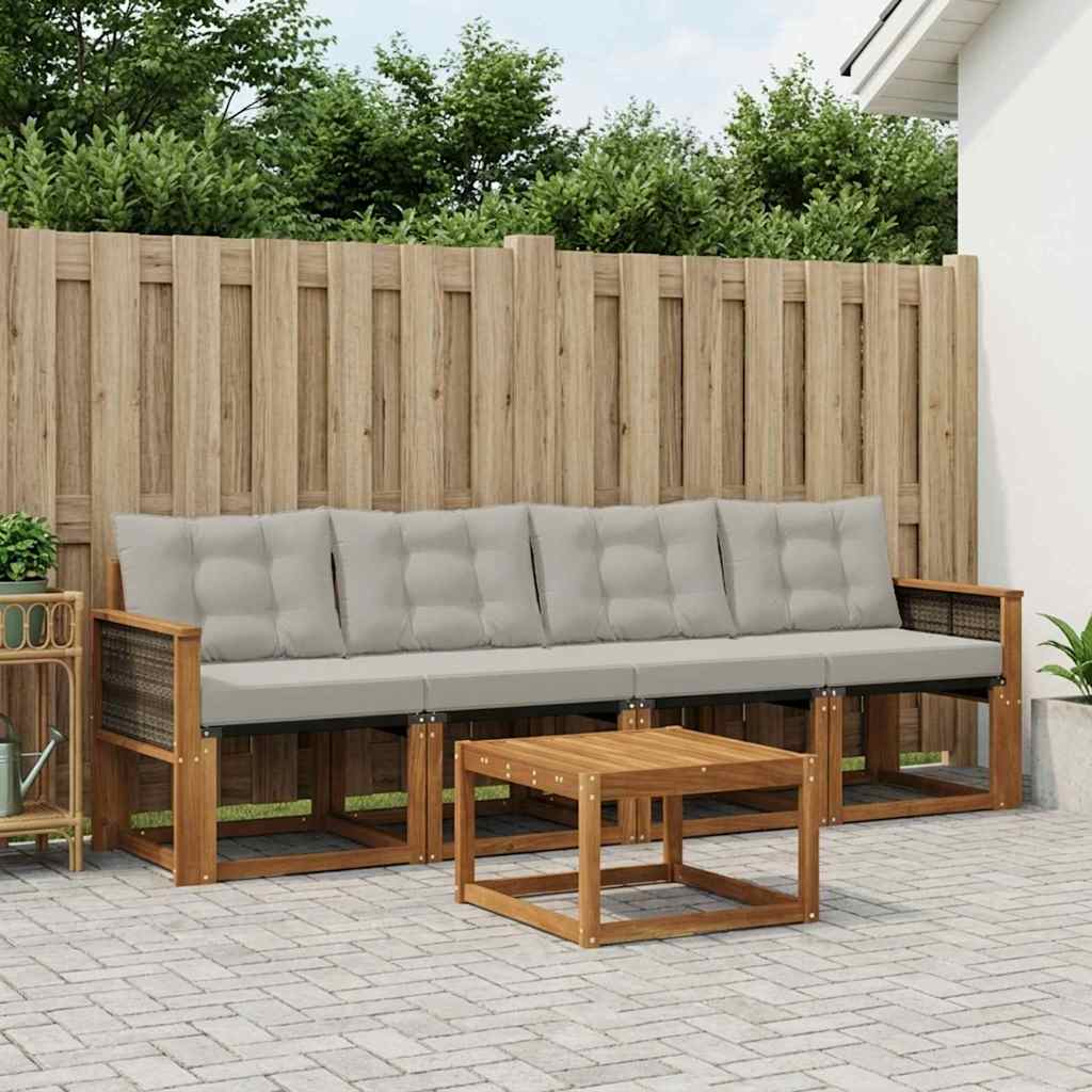 Buiten bankenset met kussen 5 pcs Naturel en lichtgrijs is nu te koop bij PeponiXL, paradijselijk wonen!