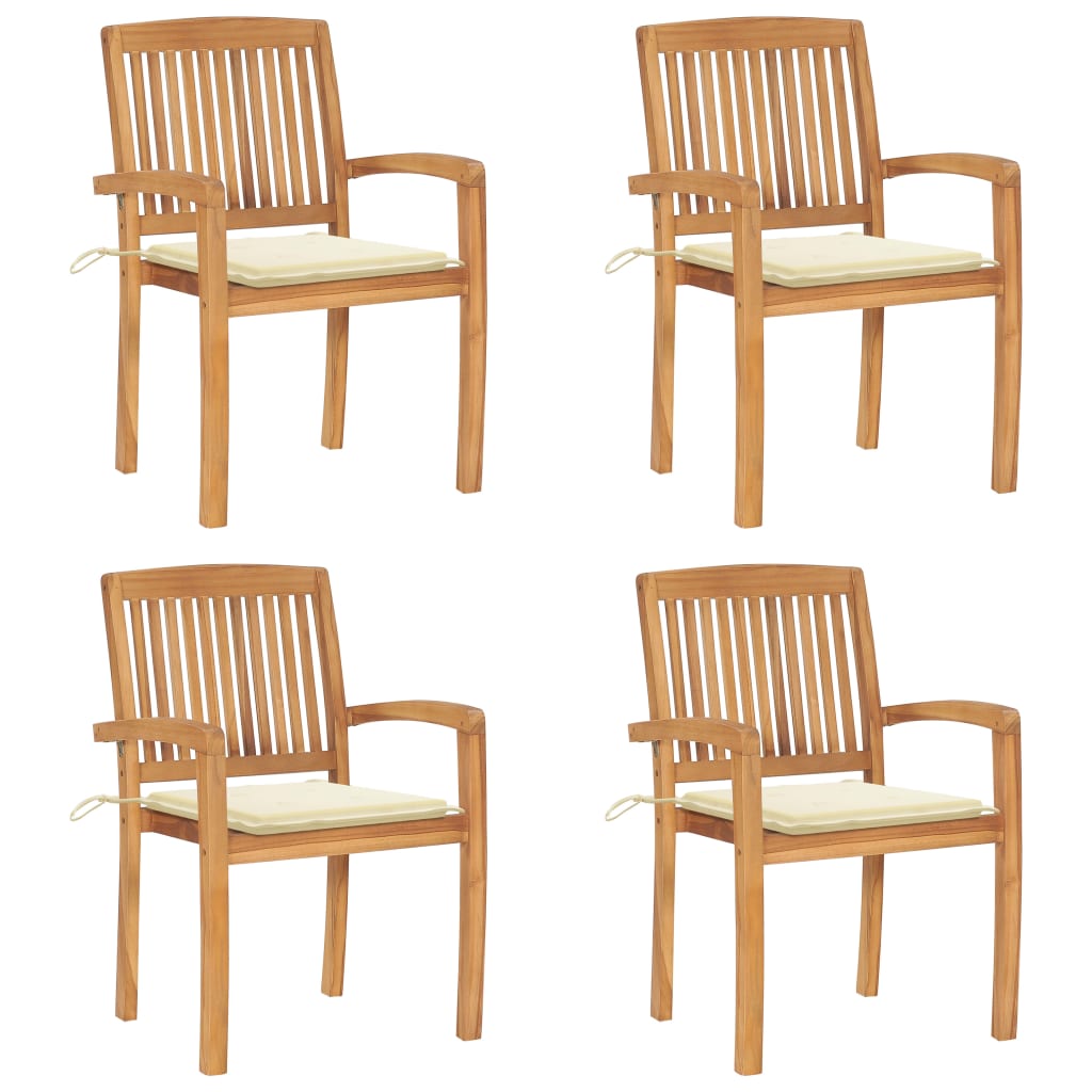 Tuinstoelen stapelbaar 4 st met kussens massief teakhout is nu te koop bij PeponiXL, paradijselijk wonen!