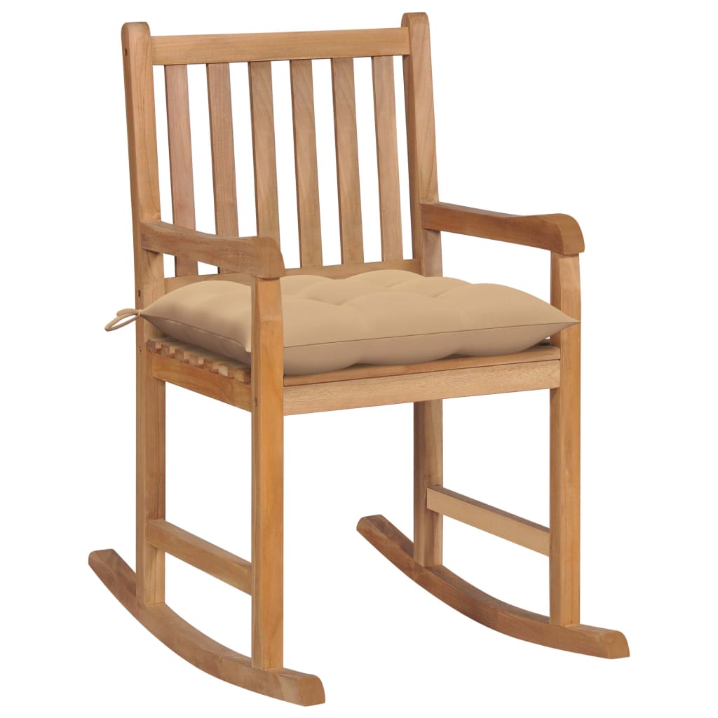 Schommelstoel met beige kussen massief teakhout is nu te koop bij PeponiXL, paradijselijk wonen!