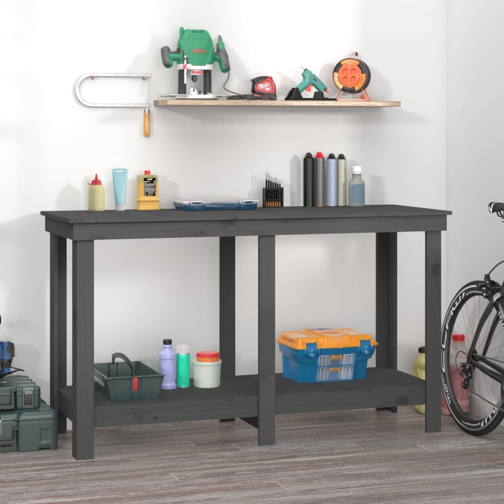Werkbank 140x50x80 cm massief grenenhout grijs is nu te koop bij PeponiXL, paradijselijk wonen!