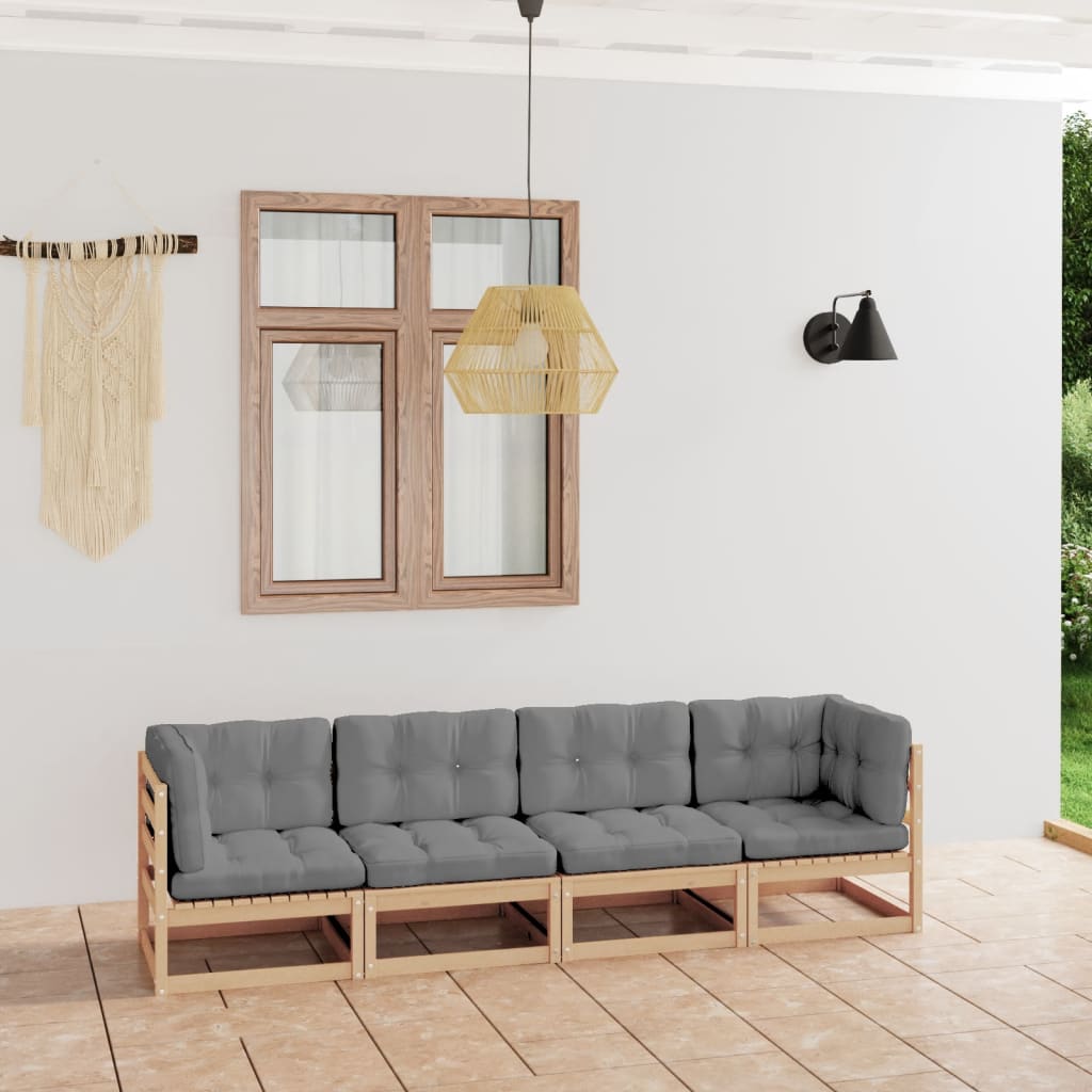 Tuinbank 4-zits met kussens massief grenenhout is nu te koop bij PeponiXL, paradijselijk wonen!
