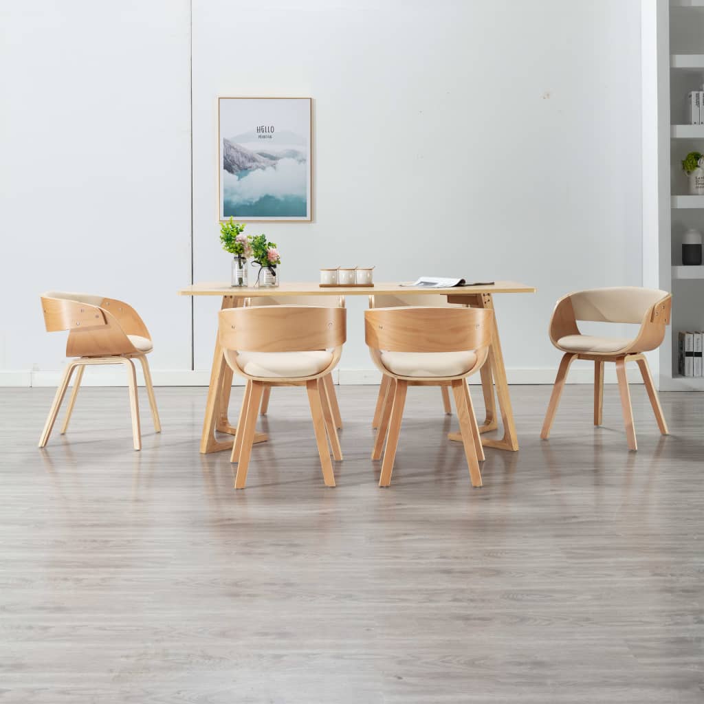 Eetkamerstoelen 6 st gebogen hout en kunstleer crème is nu te koop bij PeponiXL, paradijselijk wonen!