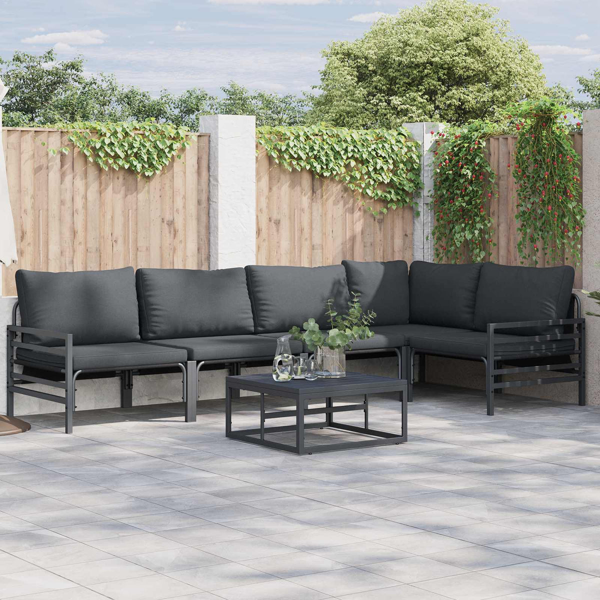 Tuinbankenset met kussen 5 pcs Zwart Staal is nu te koop bij PeponiXL, paradijselijk wonen!