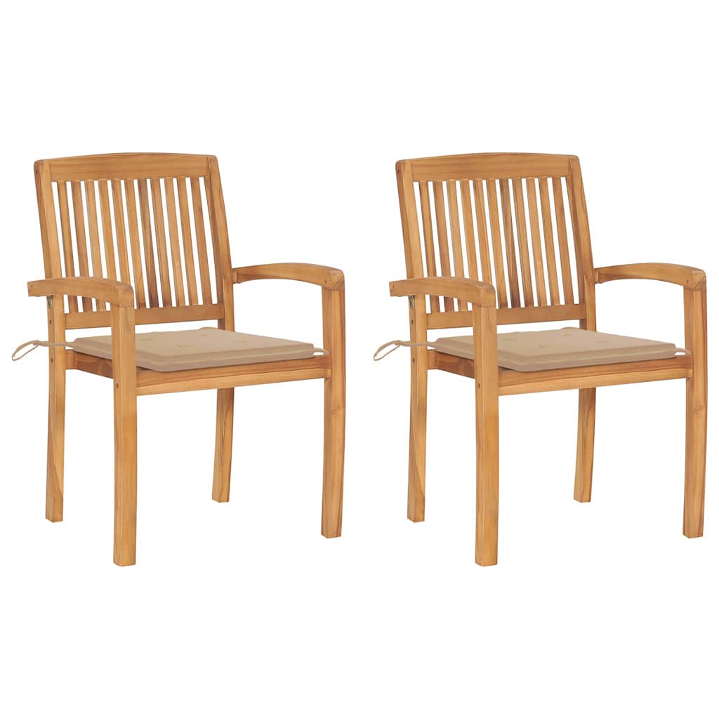 Tuinstoelen 2 st met beige kussens massief teakhout is nu te koop bij PeponiXL, paradijselijk wonen!