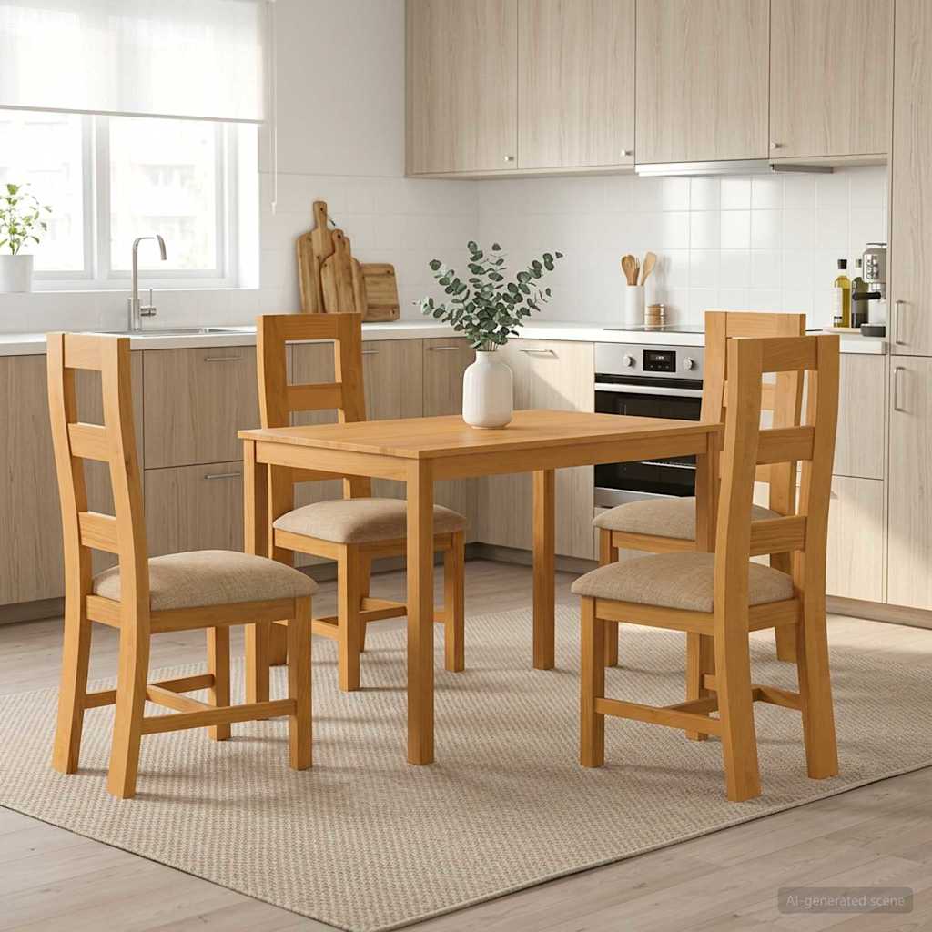 Eetkamerset 5 st Beige Massief Eikenhout is nu te koop bij PeponiXL, paradijselijk wonen!