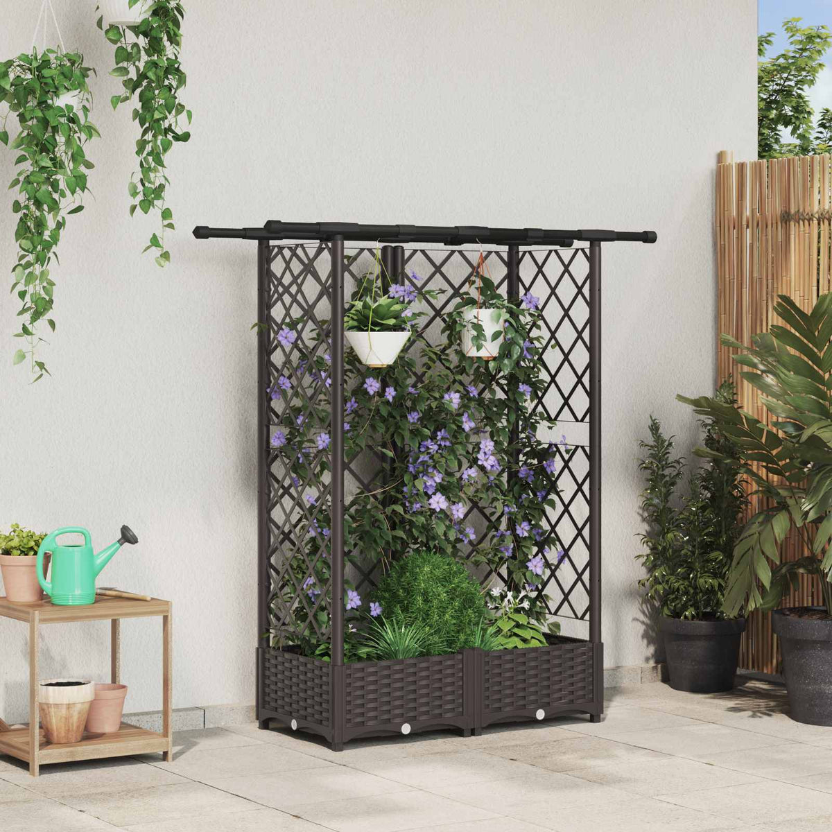 Verhoogd Bed met Trellis en Dak Bruin 124 x 40 x 121 cm PP is nu te koop bij PeponiXL, paradijselijk wonen!
