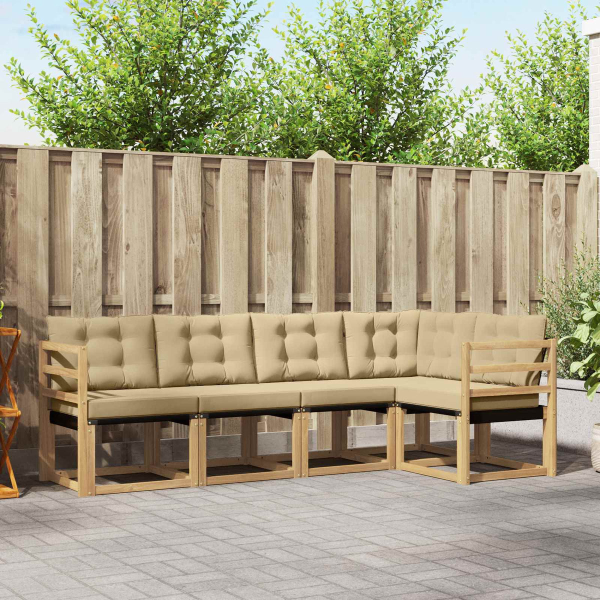 Buiten bankenset met kussen 5 pcs Wit en Beige is nu te koop bij PeponiXL, paradijselijk wonen!