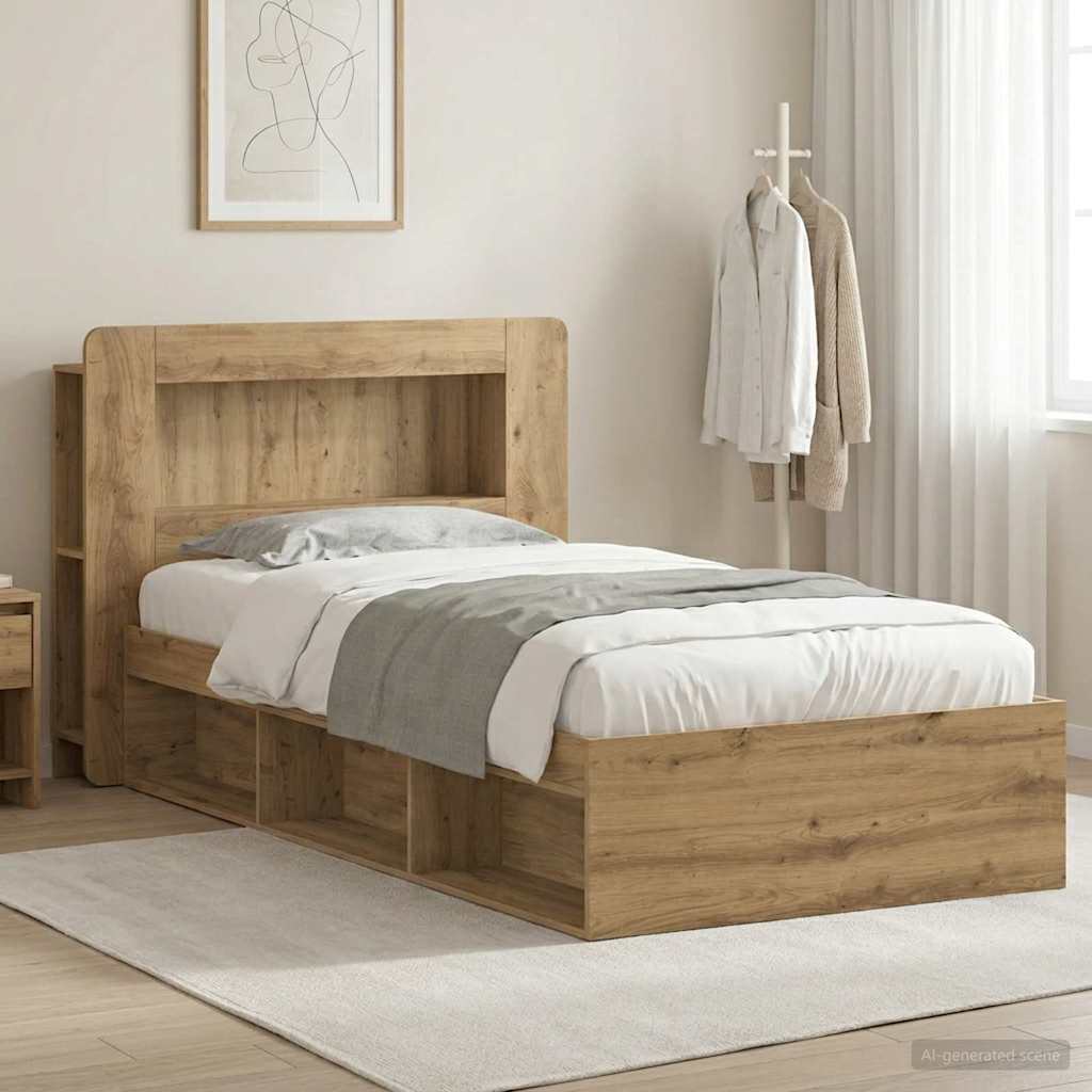 Bedframe met opslag Artisanaal eiken 100 x 200 cm Bewerkt hout is nu te koop bij PeponiXL, paradijselijk wonen!