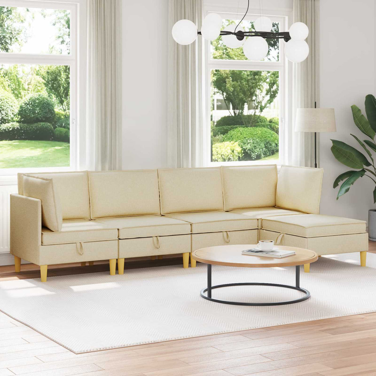Woonkamer Meubelset met kussen 5 pcs Crèmekleurig Stof is nu te koop bij PeponiXL, paradijselijk wonen!