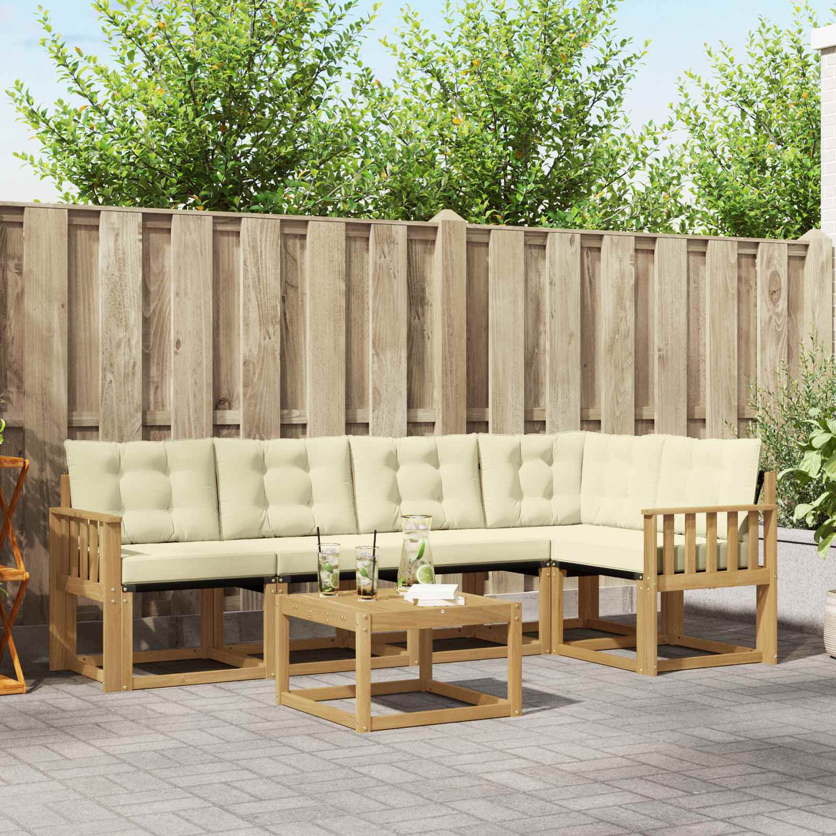 Buiten bankenset met kussen 6 pcs Wit en crèmekleurig is nu te koop bij PeponiXL, paradijselijk wonen!