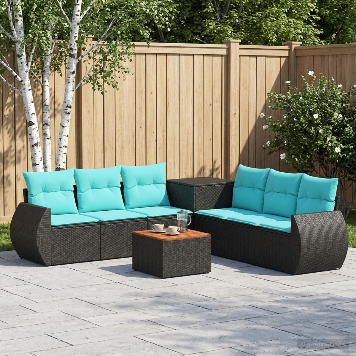 Bankstel 8 st Zwart en Blauw Poly Rattan en Staal is nu te koop bij PeponiXL, paradijselijk wonen!