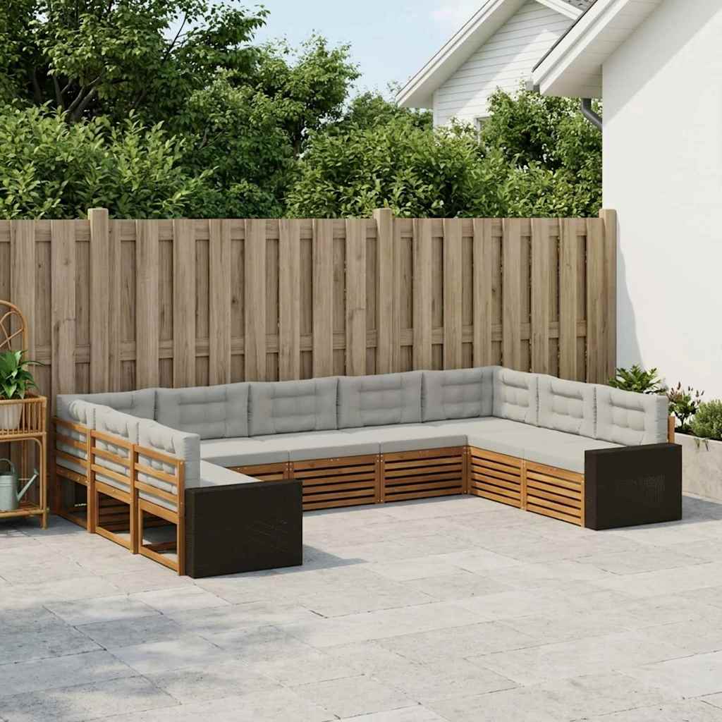 Buiten bankenset 9 pcs Naturel en lichtgrijs Massief Acaciahout is nu te koop bij PeponiXL, paradijselijk wonen!