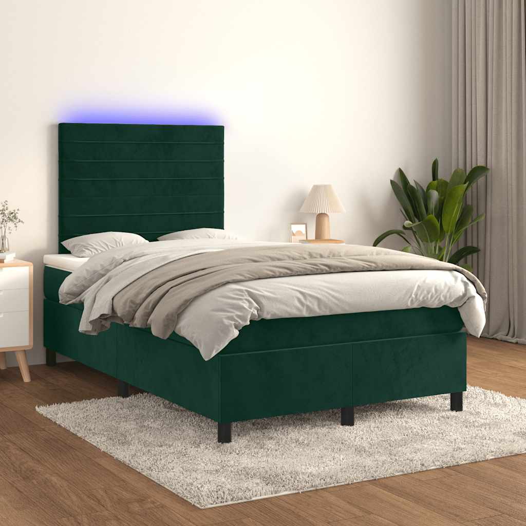 Boxspring met matras en LED fluweel donkergroen 120x200 cm is nu te koop bij PeponiXL, paradijselijk wonen!