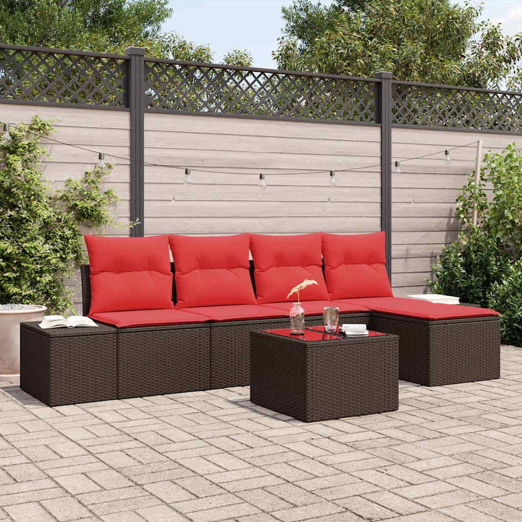 Tuin Sofa Set 5 st Bruin en Rood poly rattan is nu te koop bij PeponiXL, paradijselijk wonen!