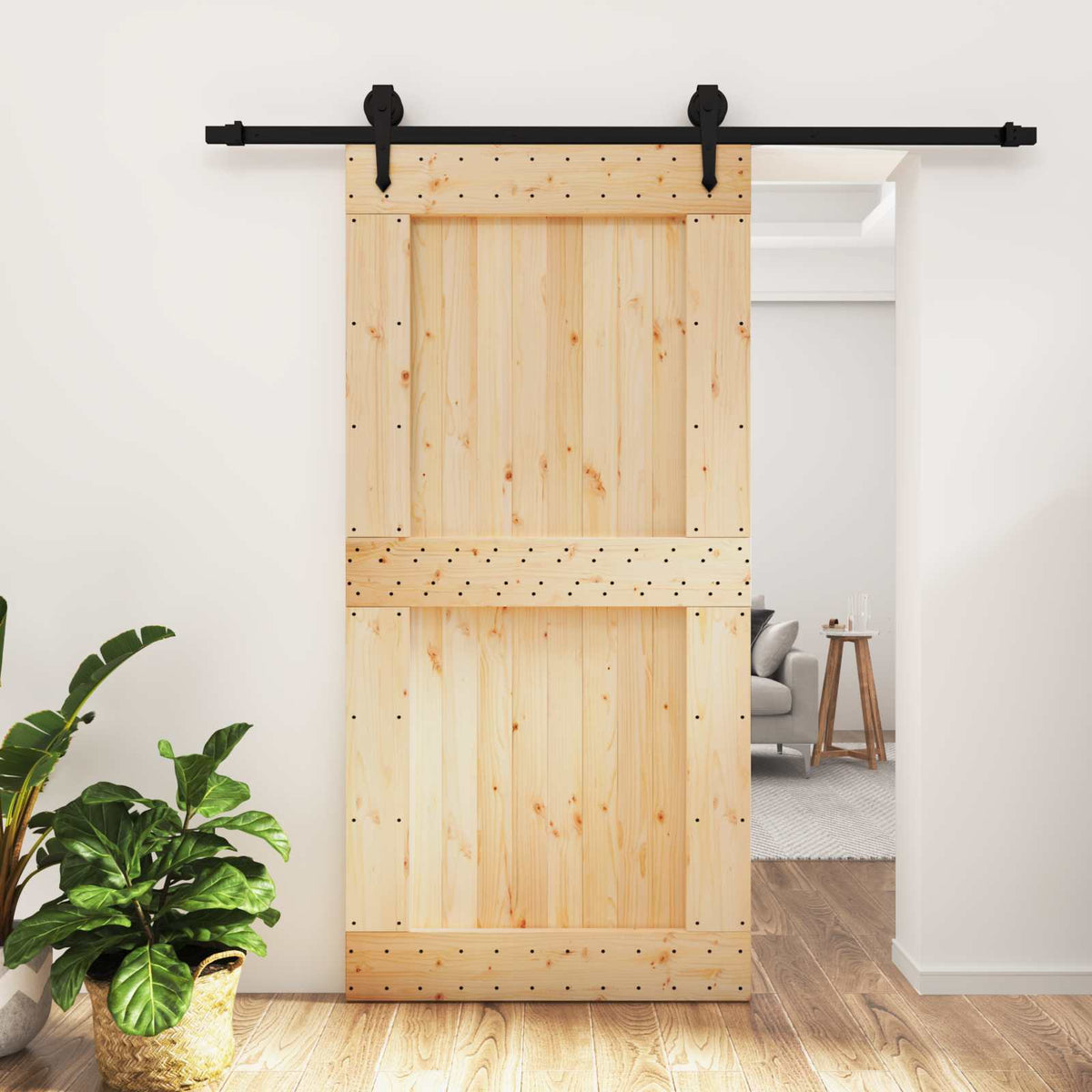 Schuifdeur Naturel en Zwart 100 x 210 cm Massief Grenenhout is nu te koop bij PeponiXL, paradijselijk wonen!