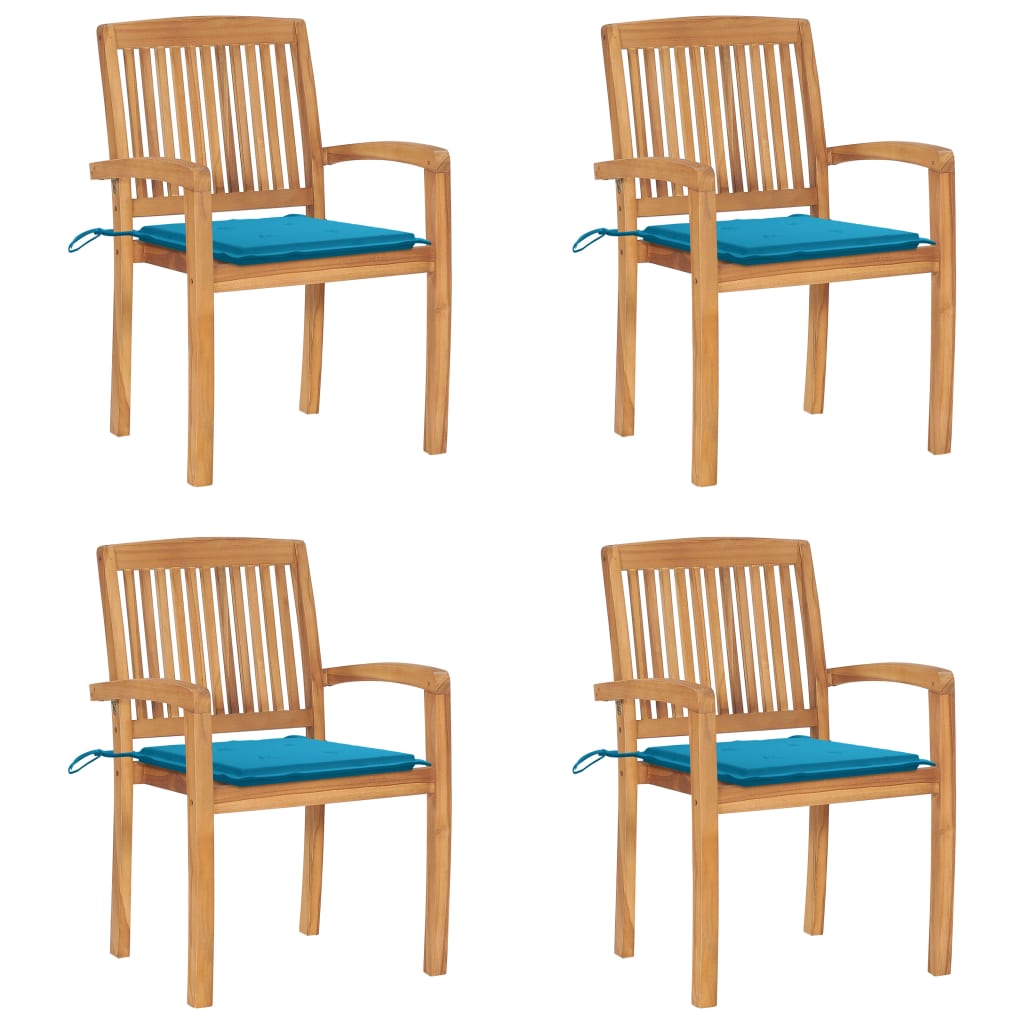 Tuinstoelen stapelbaar 4 st met kussens massief teakhout is nu te koop bij PeponiXL, paradijselijk wonen!