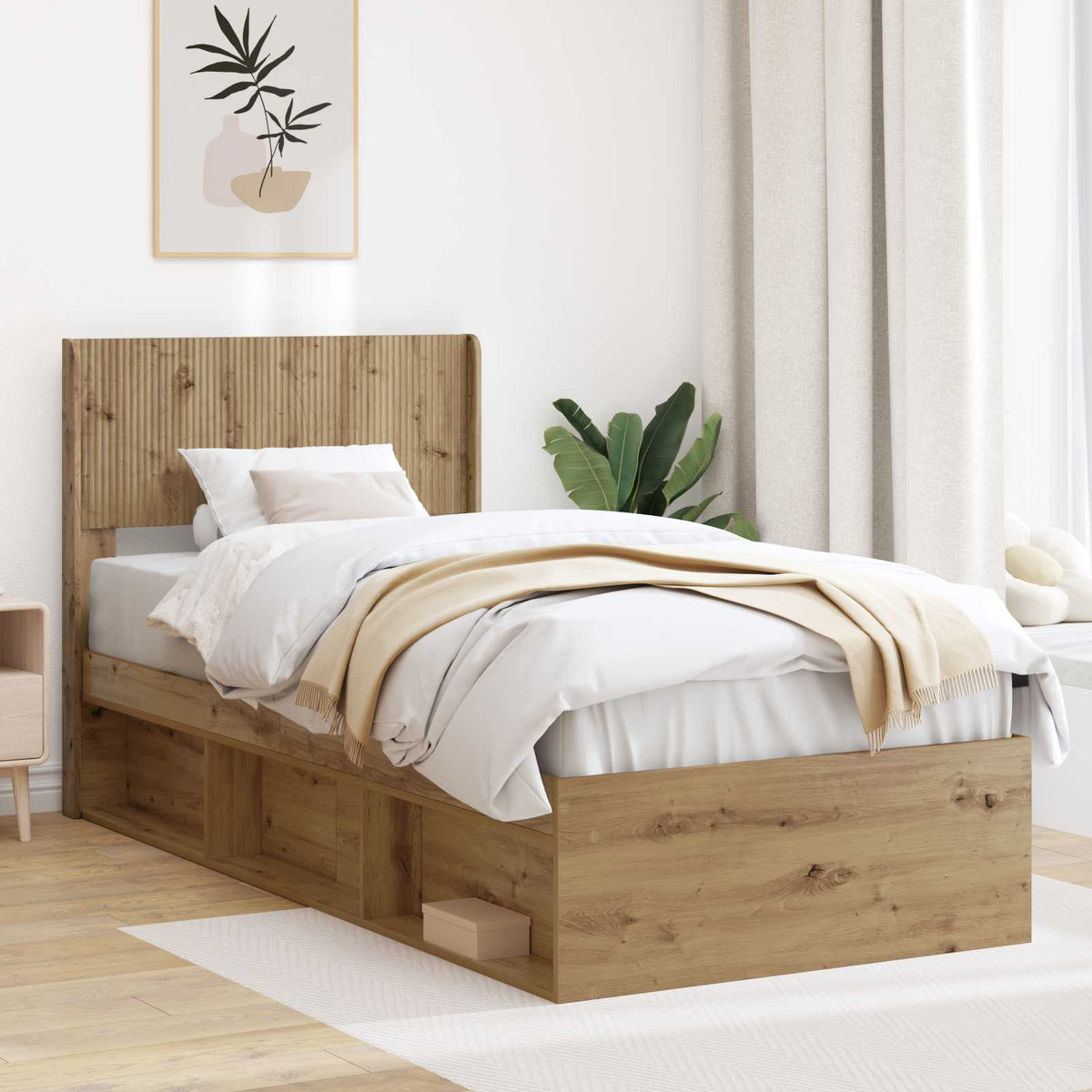 Bedframe met opbergruimte en hoofdbord Artisanaal eiken is nu te koop bij PeponiXL, paradijselijk wonen!