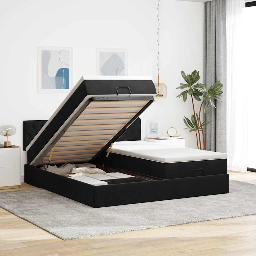 Ottoman bed met matrassen en LED's 160x200cm fluweel zwart is nu te koop bij PeponiXL, paradijselijk wonen!