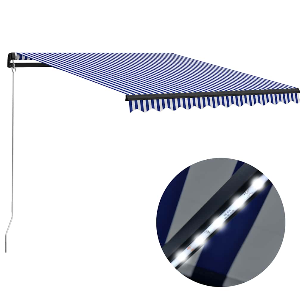 Luifel handmatig uittrekbaar met LED 300x250 cm blauw en wit is nu te koop bij PeponiXL, paradijselijk wonen!