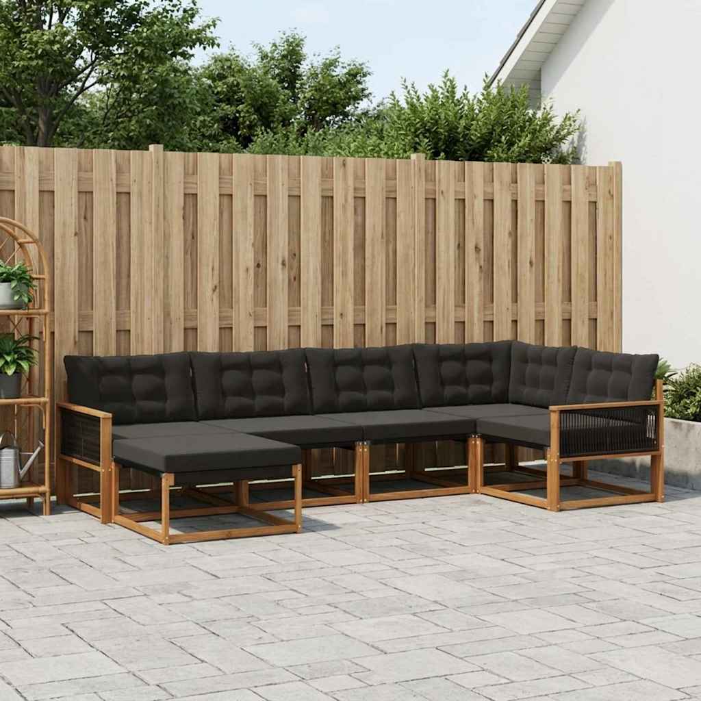 Buiten bankenset met kussen 6 pcs Naturel en Zwart is nu te koop bij PeponiXL, paradijselijk wonen!