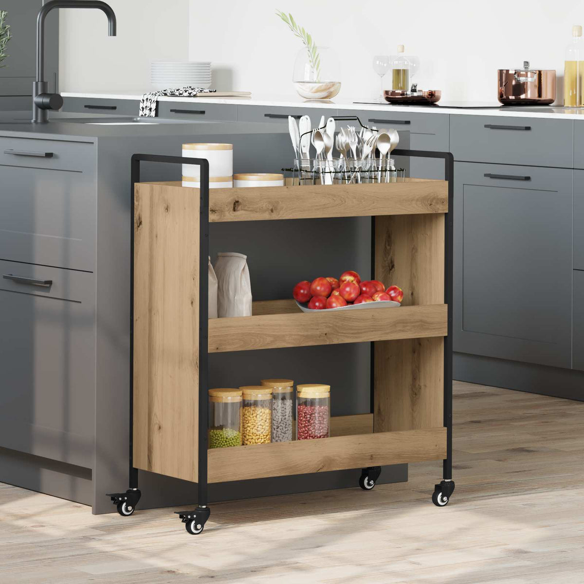 Keuken Trolley Artisan Eiken 70 x 30 x 82 cm Bewerkt hout is nu te koop bij PeponiXL, paradijselijk wonen!