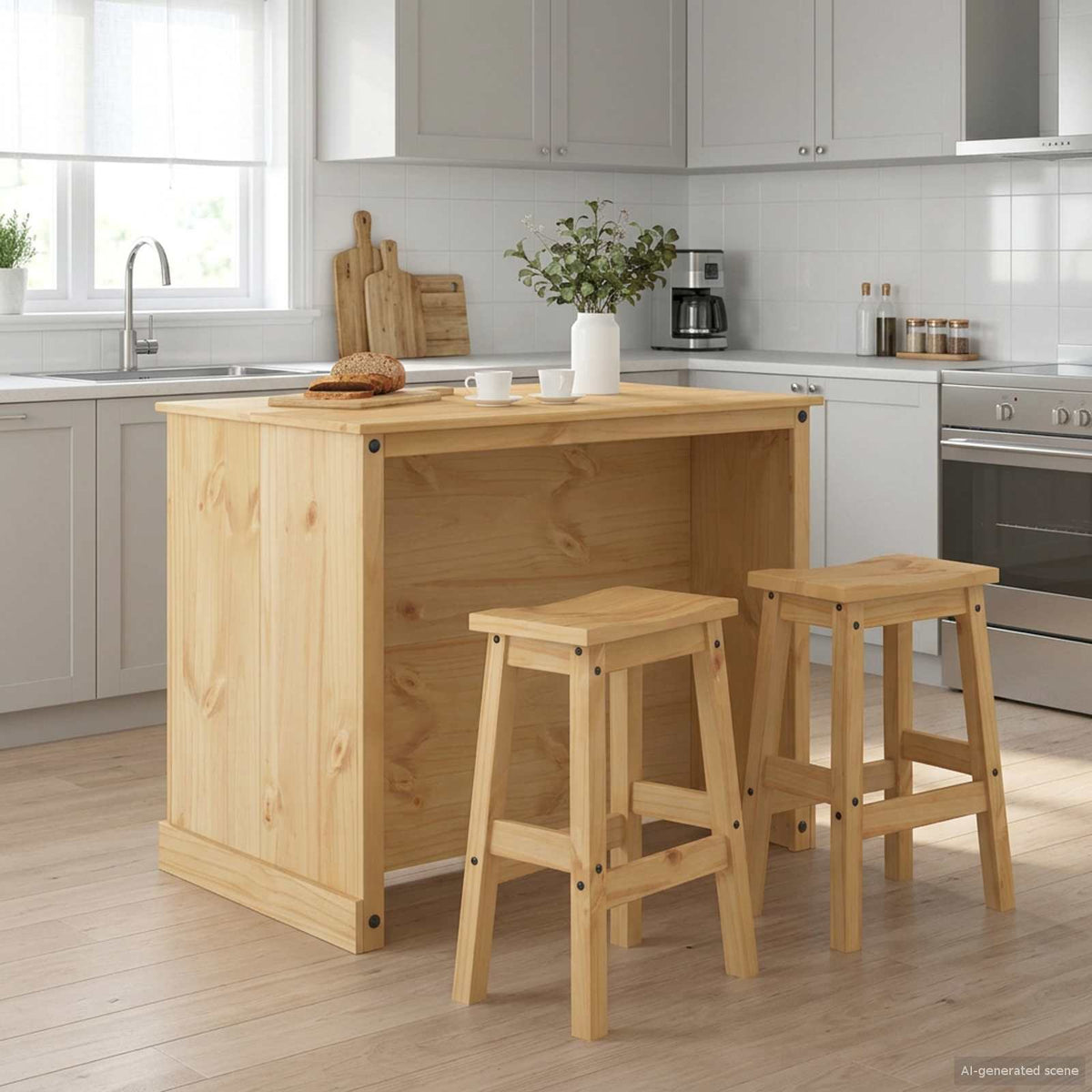 Keuken Eiland Set met plank 3 pcs Honing Wax Massief dennenhout is nu te koop bij PeponiXL, paradijselijk wonen!