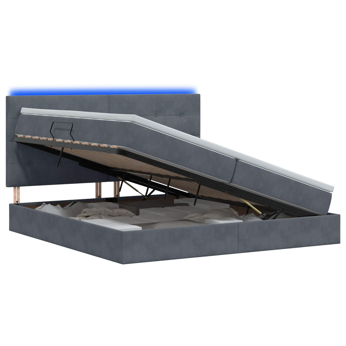 LED Opslagbed met Matras Donkergrijs 200 x 200 cm Fluweel is nu te koop bij PeponiXL, paradijselijk wonen!