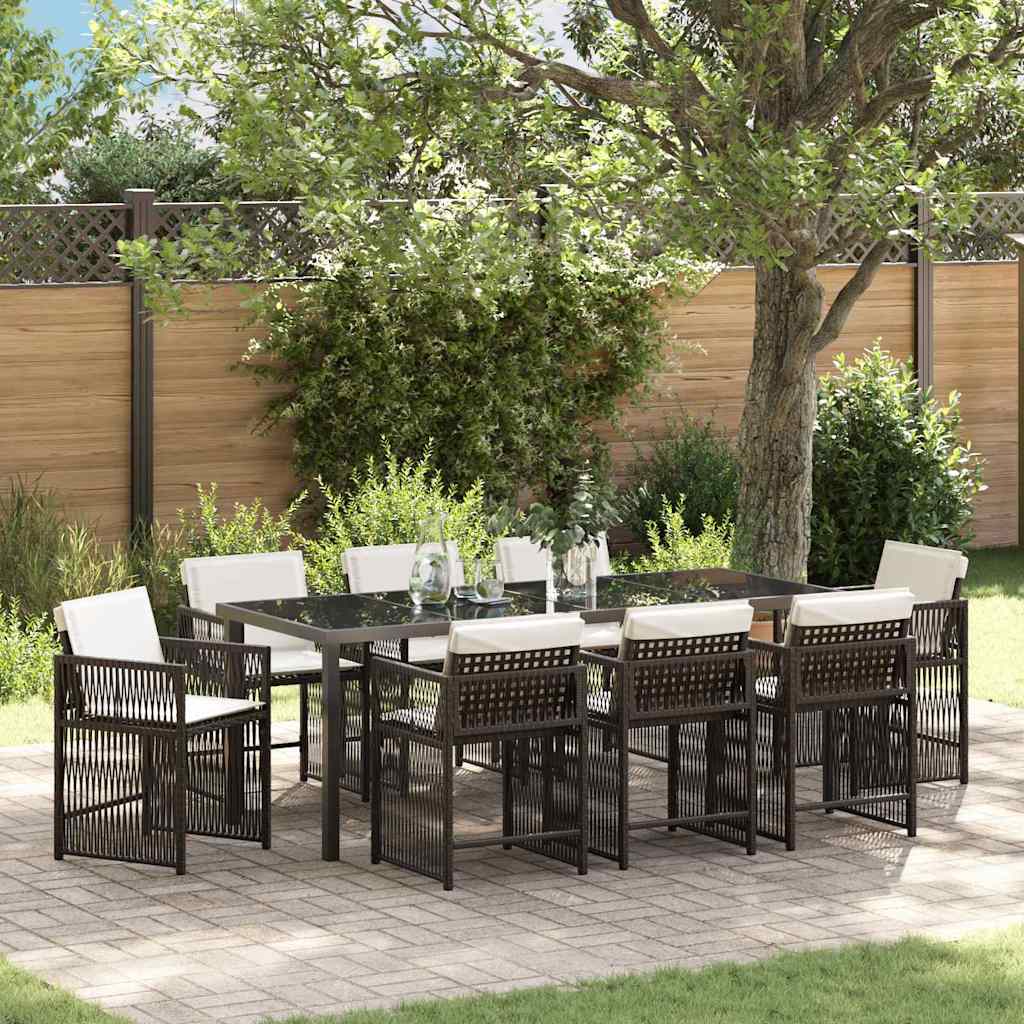 Tuin eettafelset 9 pcs Bruin poly rattan is nu te koop bij PeponiXL, paradijselijk wonen!
