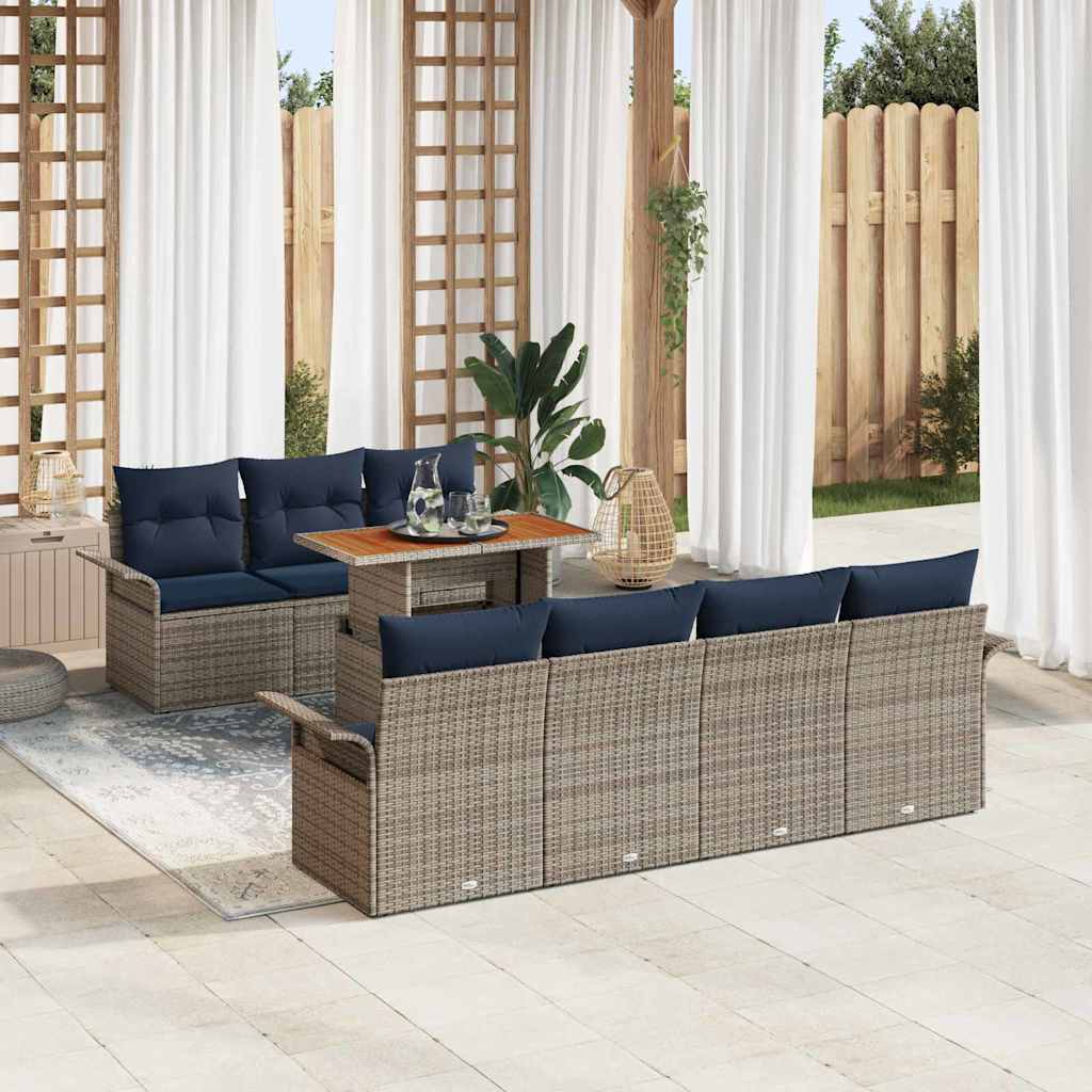 Tuin Sofa Set met kussen 8 pcs grijs en marineblauw is nu te koop bij PeponiXL, paradijselijk wonen!